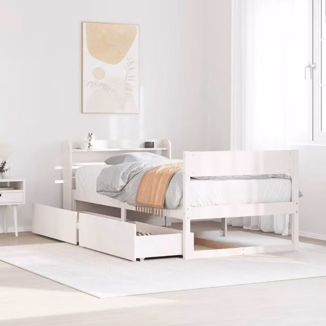 Berkfield Home Small Single Solid Wood Pine Bed Frame in White, W/D/H: 75 x 190 cm