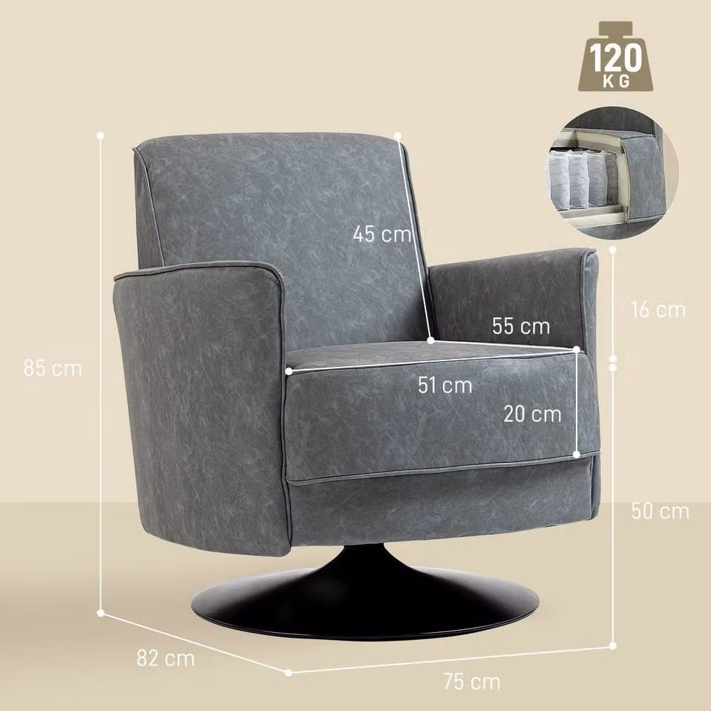 STILVORA Grey Faux Leather 360 Degree Swivel Tub Armchair – 2