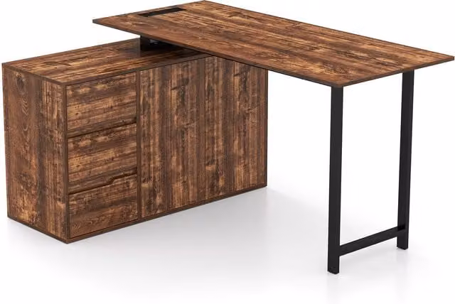 Costway L-Shaped Reversible Corner Computer Desk and Workstation in Brown – 1