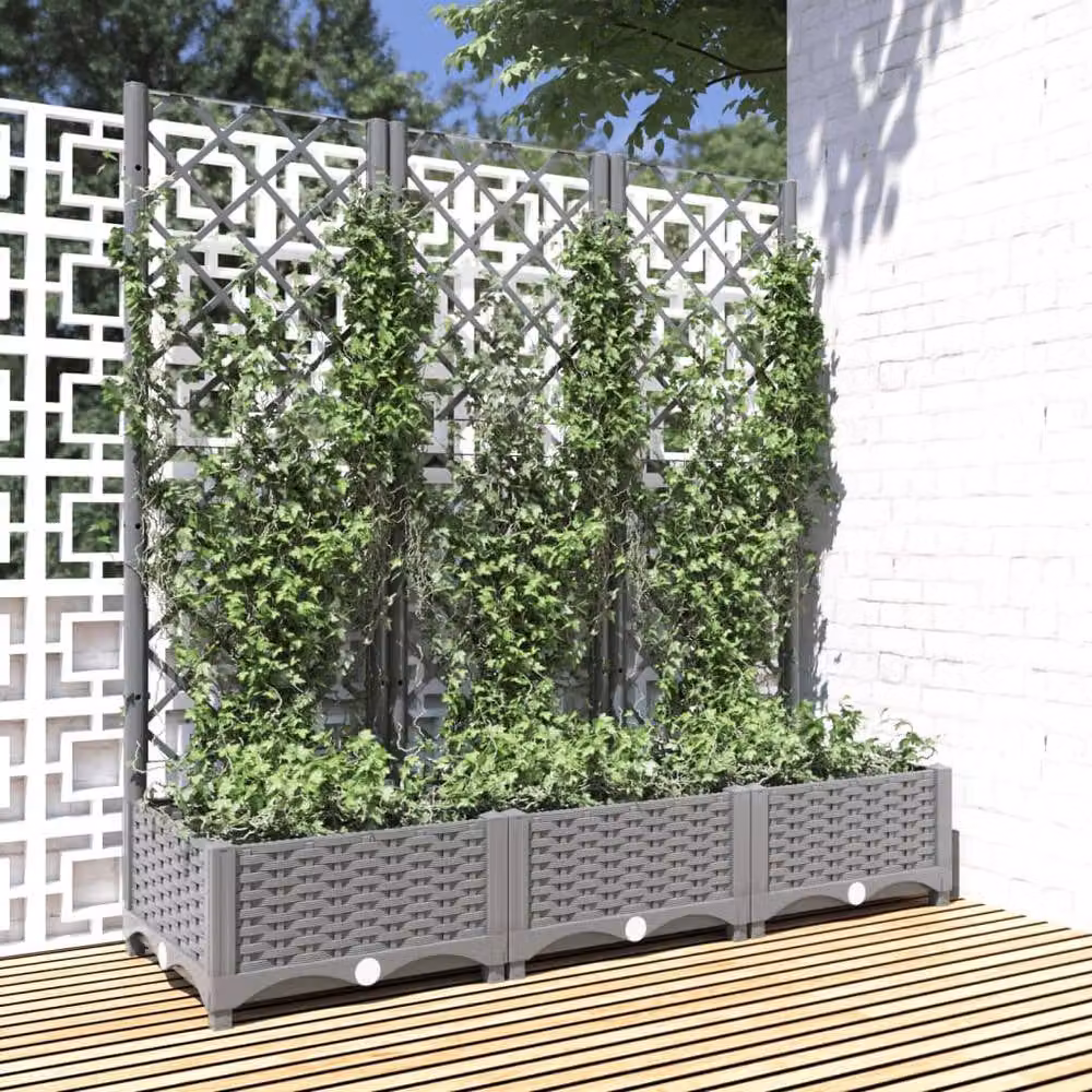 Berkfield Home Garden Planter with Trellis in Light Grey, W/D/H: 120 x 40 x 121.5 cm – 2