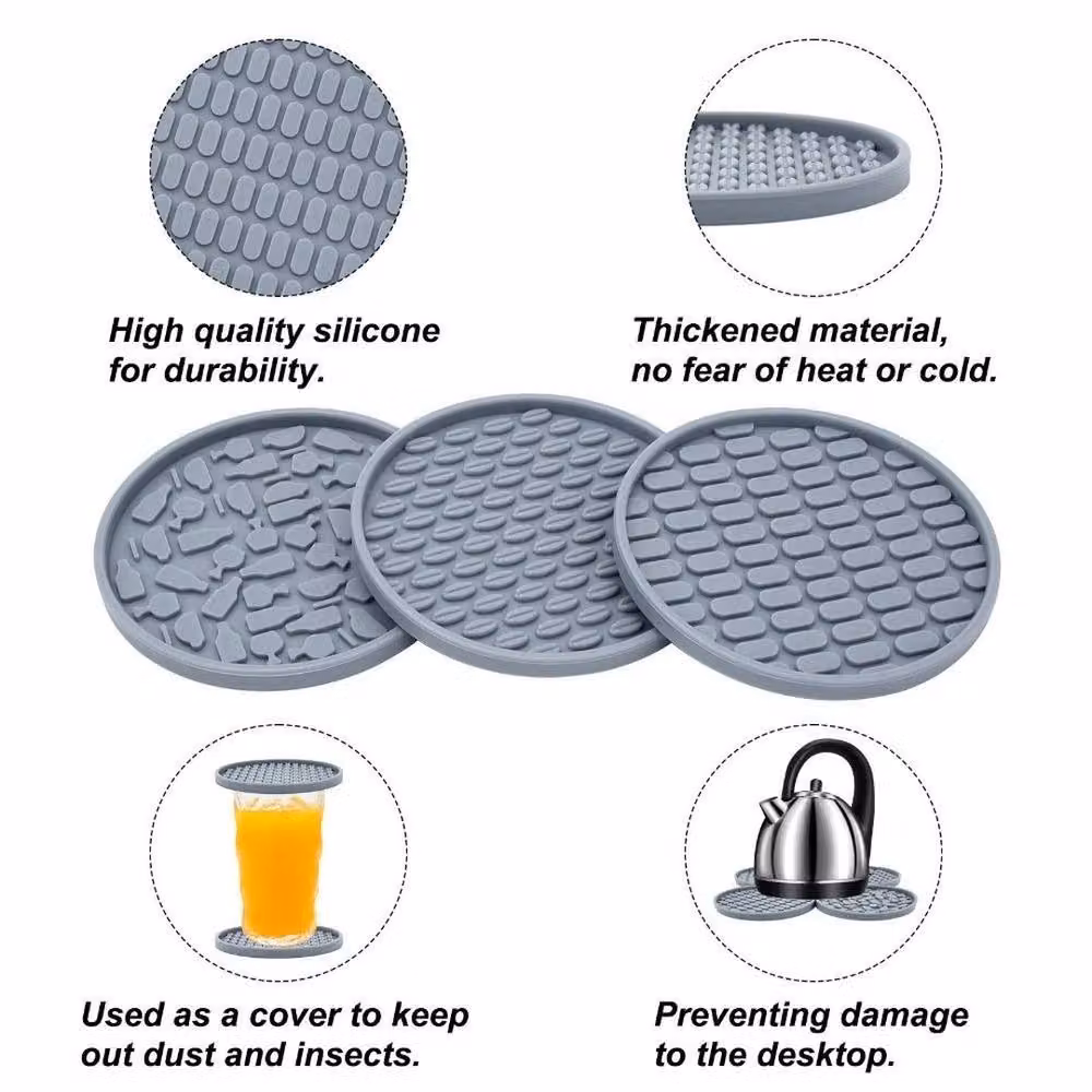 FLAVORA Grey Silicone Heat Insulation Coaster Table Mat with Holder – 3