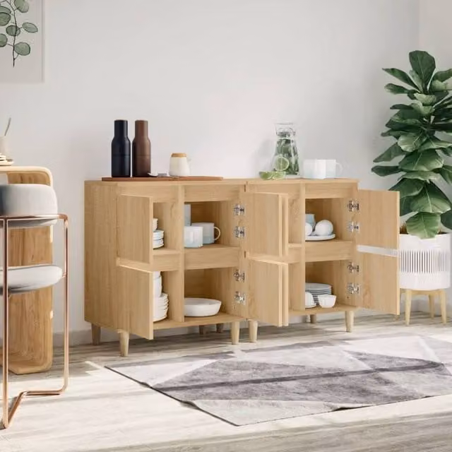 Berkfield Home Set of 2 Sonoma Oak Sideboards in Light Tan, W/D/H: 60 x 35 x 70 cm