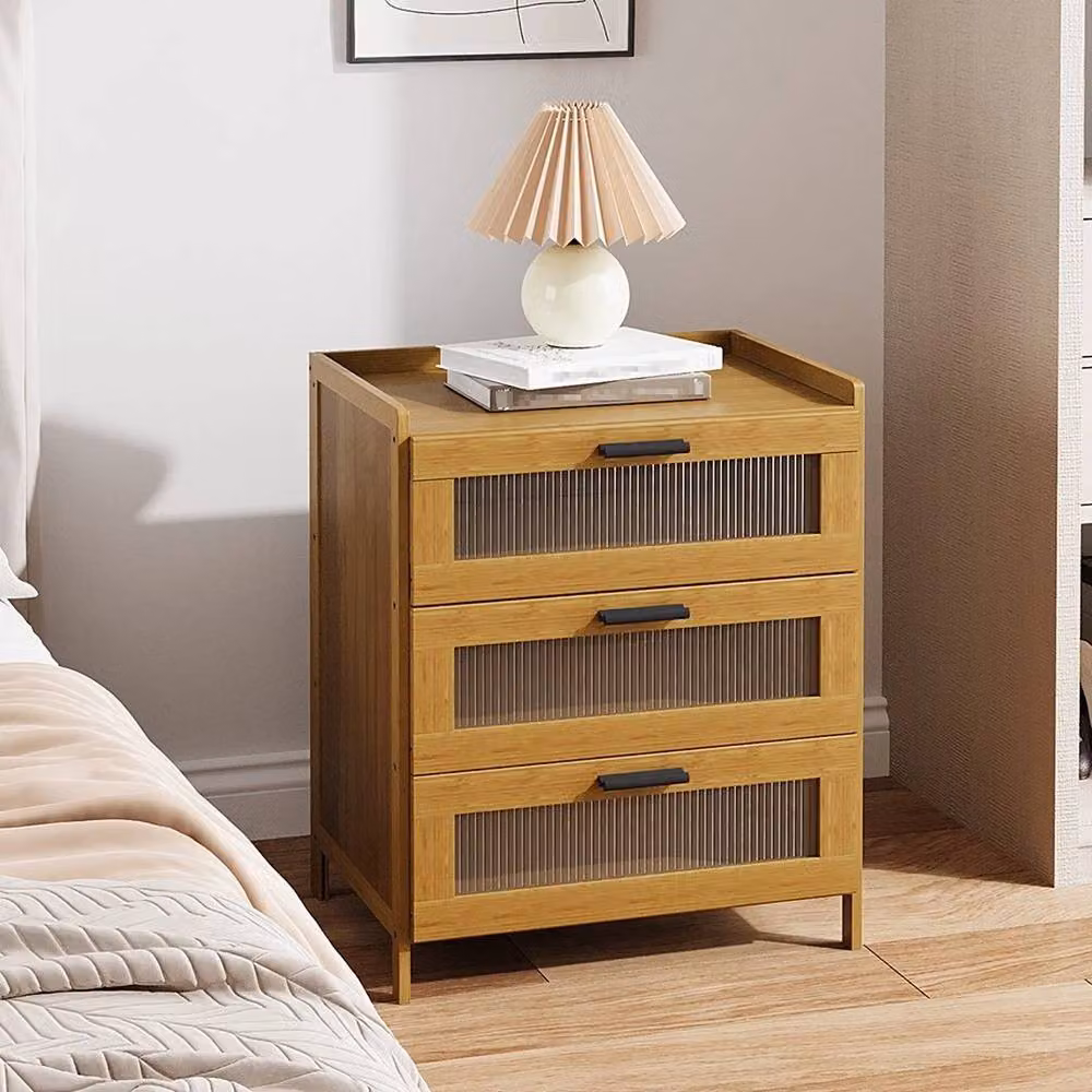 KORVIXA 3 Drawer Wooden Bedside Table in Brown, W/D/H: 100 x 100 x 100 cm – 4