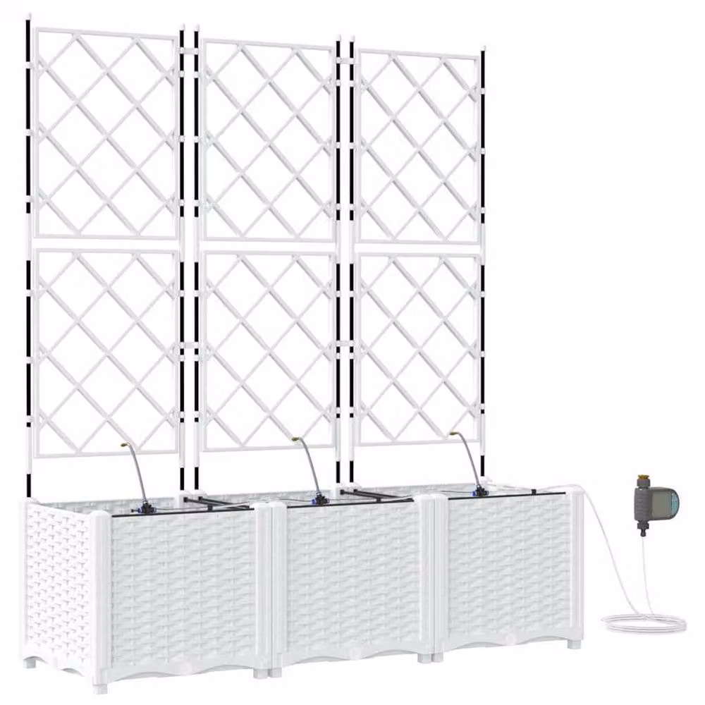 Berkfield Home Garden Planters with Water Irrigation System, 3 Piece Set, White – 2