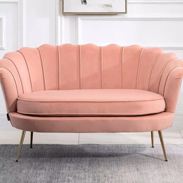 Birlea Ariel Two Seater Scallop Back Velvet Sofa in Pink and Gold