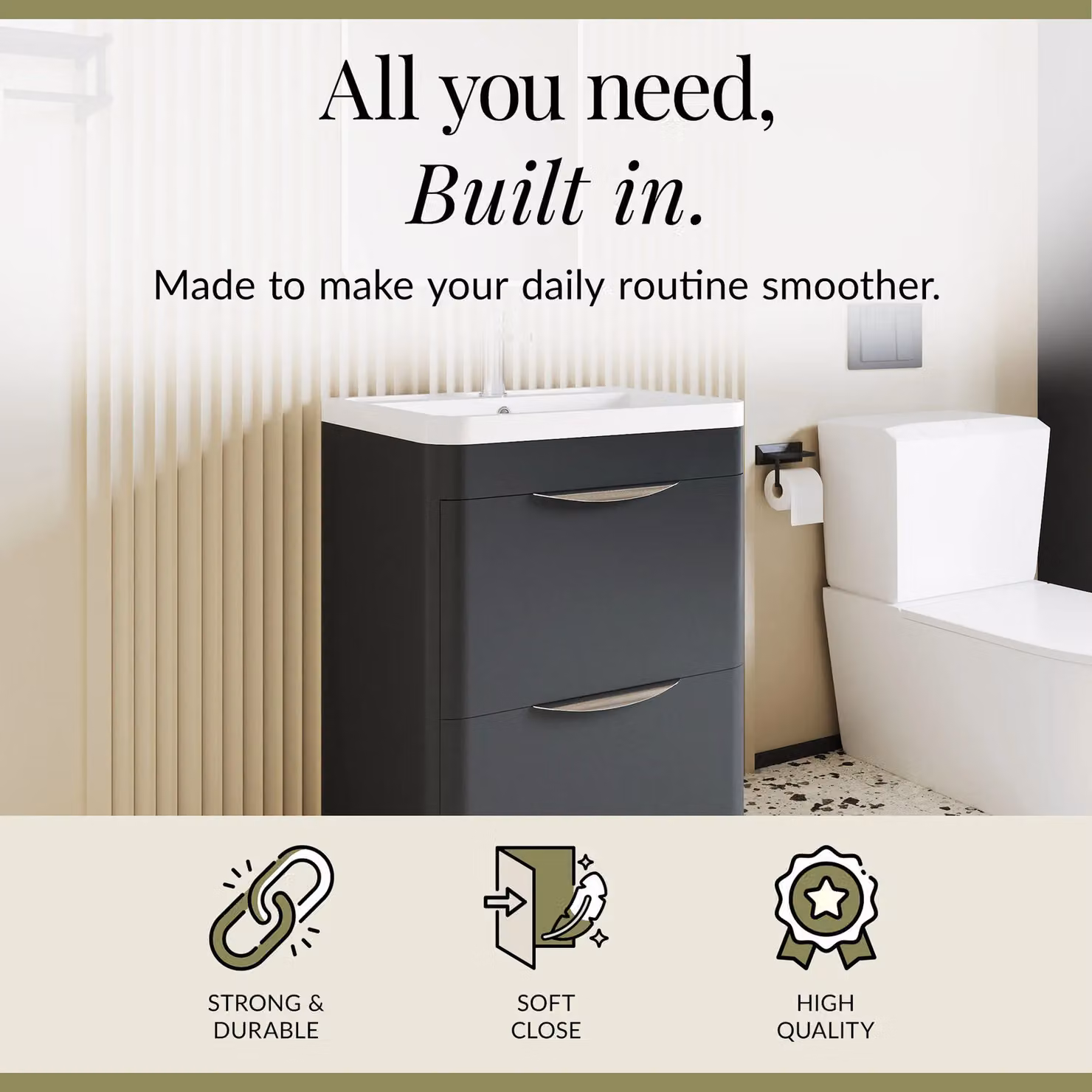 Balterley Contemporary 2 Drawer Floor Standing Vanity Unit and Basin in Dark Grey and White, W: 55 cm – 2