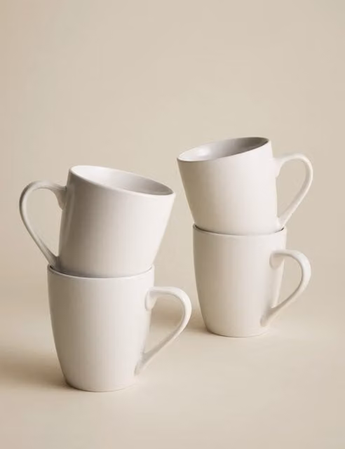 M&S 4 Pack Everyday White Ceramic Mugs