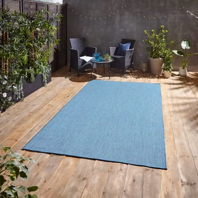 Terrys Blue Modern Rectangular Flat Weave Polypropylene Garden Rug