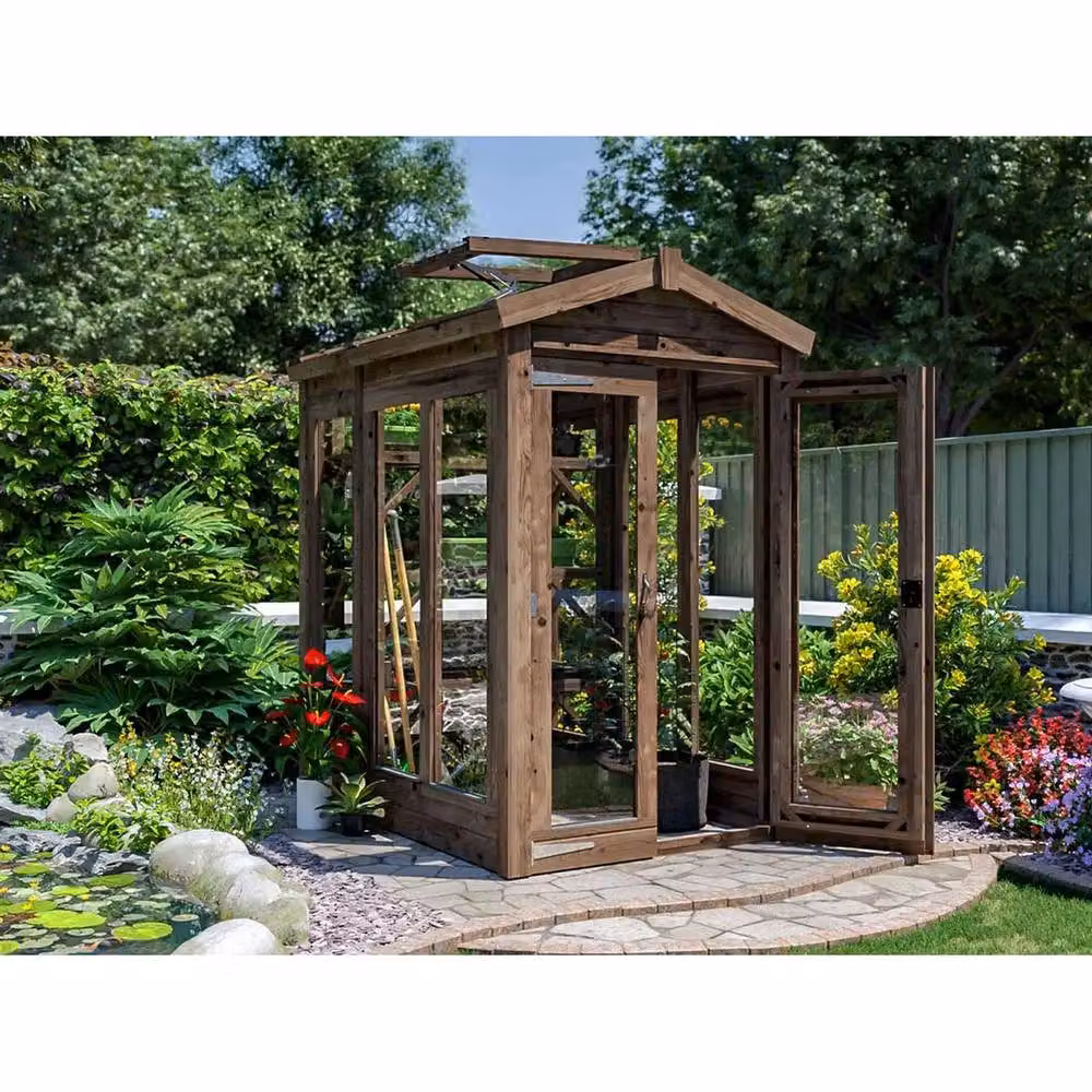 Dunster House Growzilla Wooden Greenhouse with Auto Vent in Brown, W: 120 cm, D: 180 cm – 2