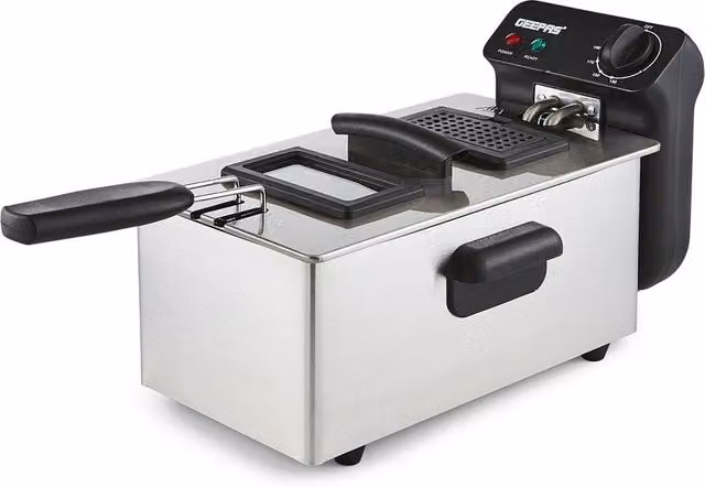 Geepas Deep Fat Fryer with 3L Basket and Timer in Metallic Silver
