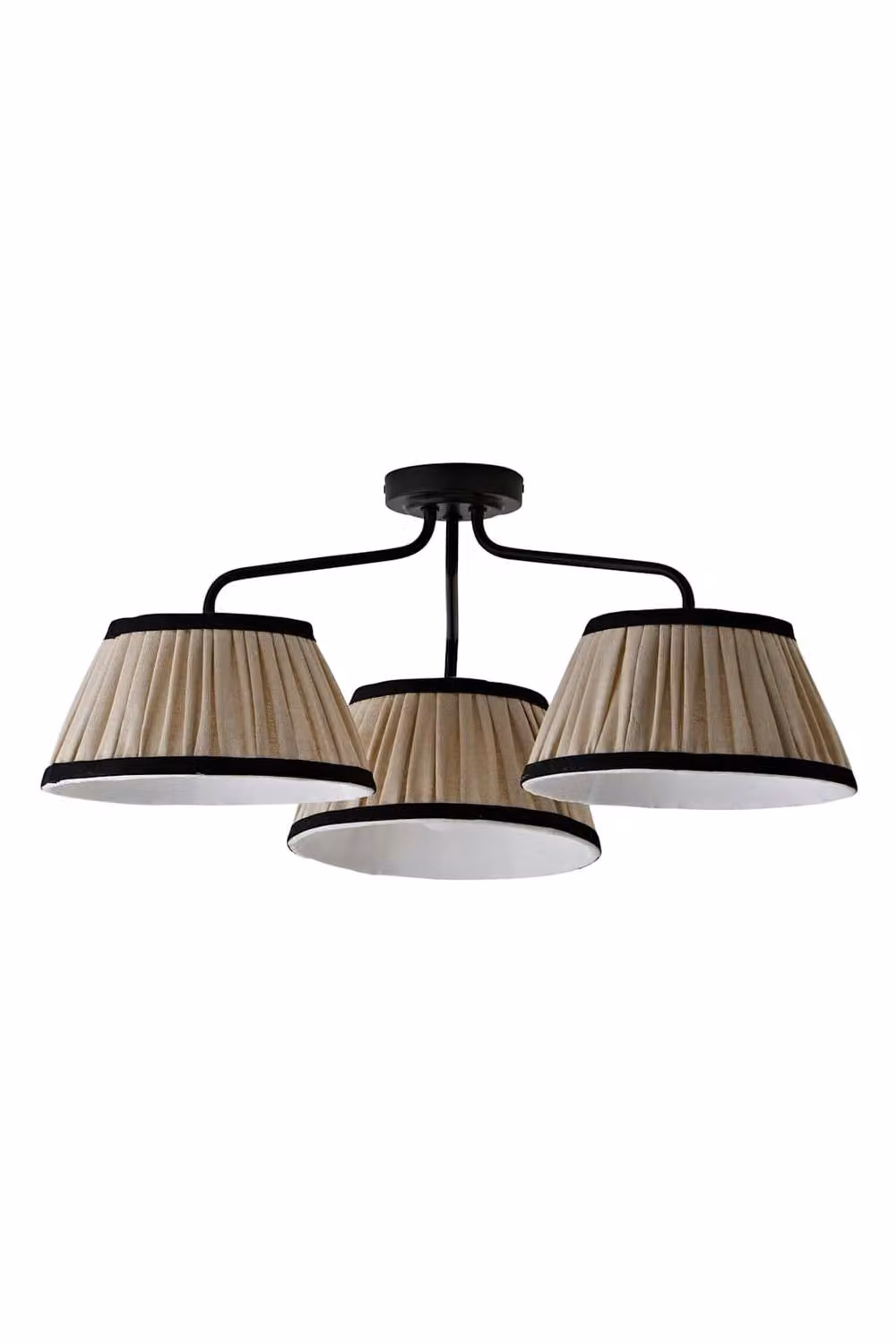 ValueLights Clara 3 Arm Ceiling Light with Black Pleated Fabric Shades – 3