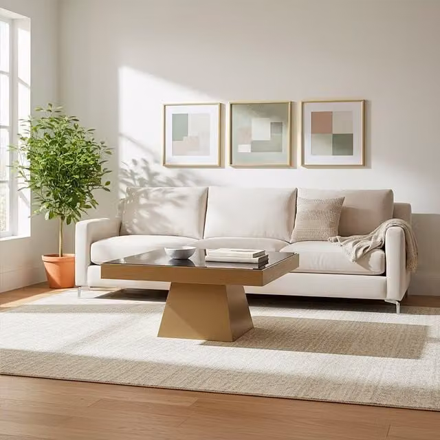 Orsina Modern Square Gold Finish Coffee Table with Black Glass Top, W/D/H: 100 x 80 x 43 cm – 1