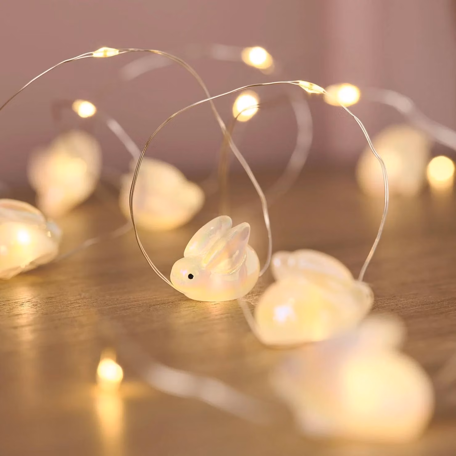 20 Bunny LED Micro Lights in Warm White with Silver and White Spring Easter Decorations