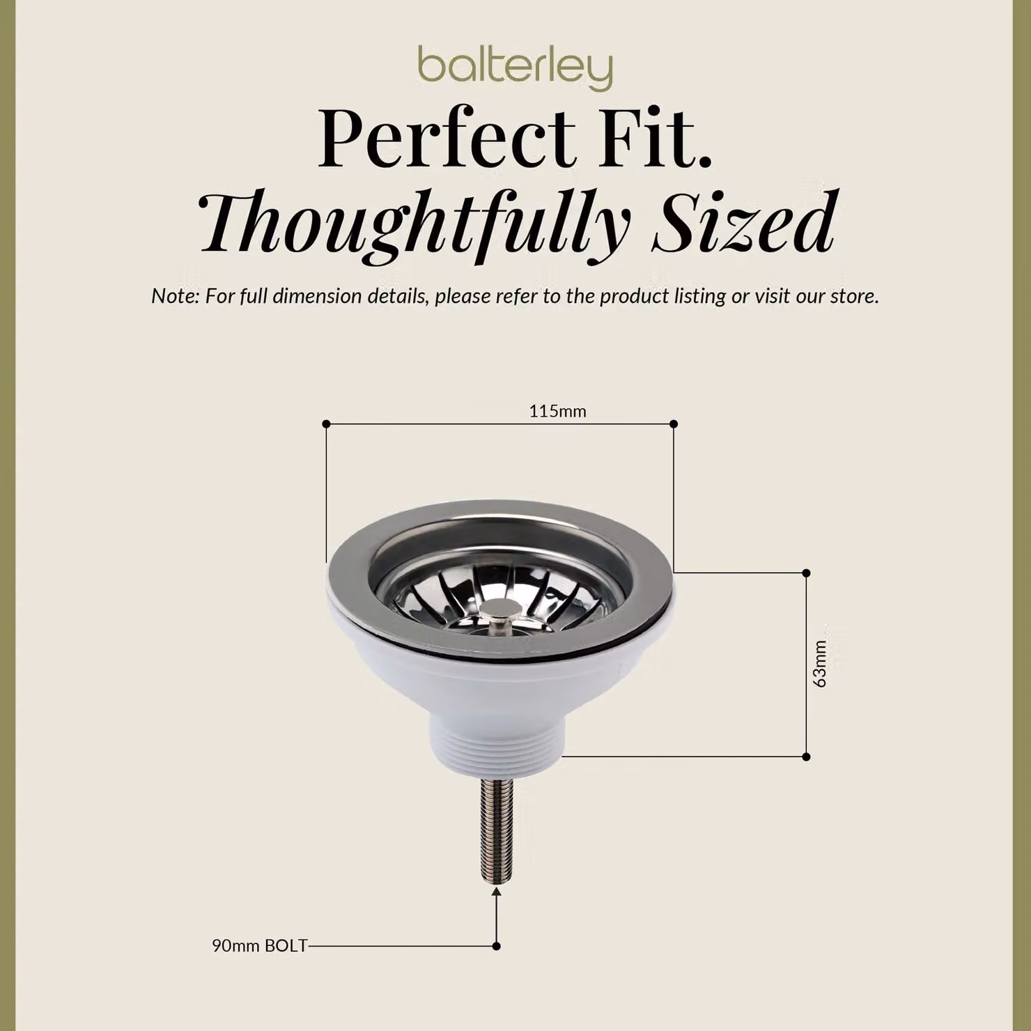 Balterley Fireclay Kitchen Sink Basket Strainer Waste in Brushed Pewter Silver, 90mm – 4