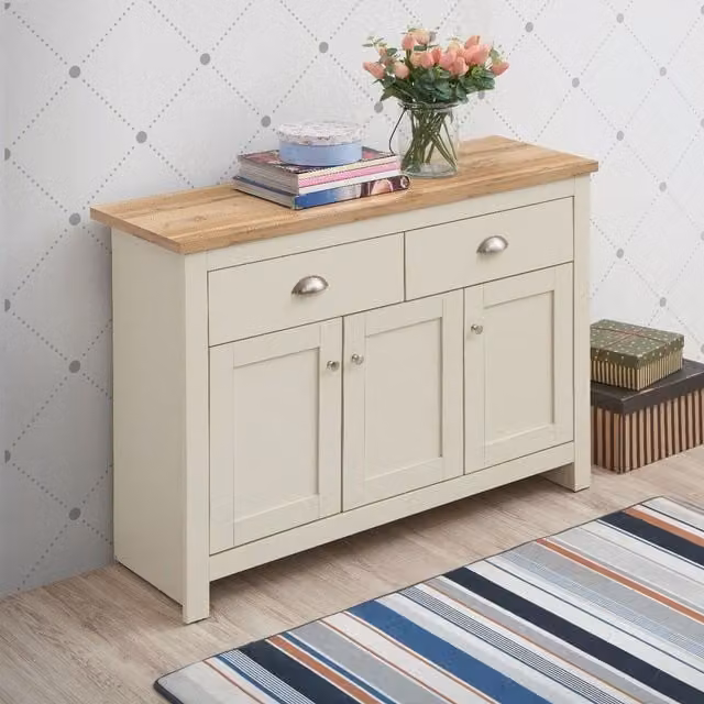 Timber Art Design UK Classic Oak Sideboard in Beige with 3 Doors and 2 Drawers