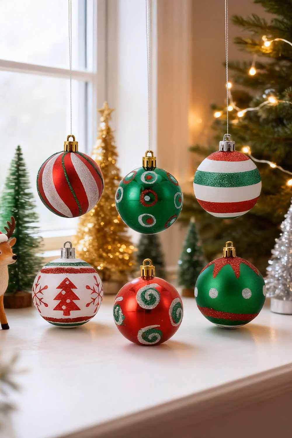 Living and Home 30-Piece Multicolour Christmas Bauble Ornament Set with Snowflake, Striped and Polka Dot Designs – 2