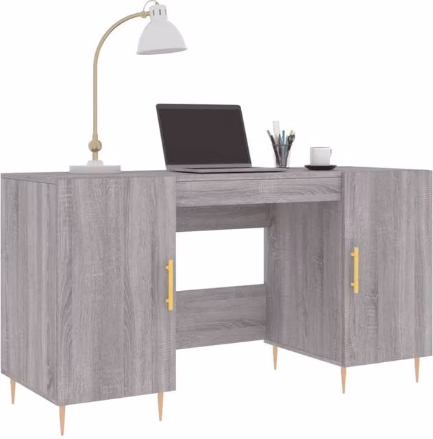 Berkfield Home Elegant Writing Desk in Grey Sonoma, W/D/H: 140 x 50 x 75 cm