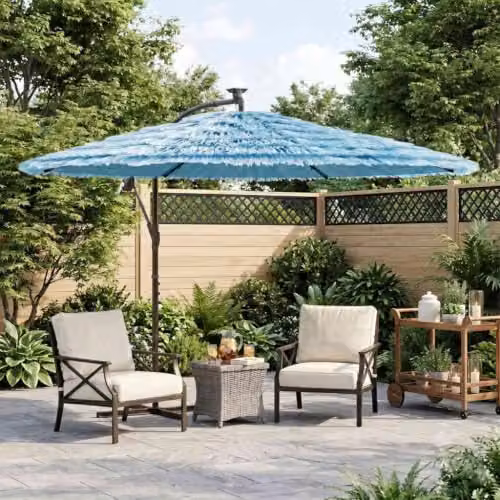 vidaXL Garden Parasol with Steel Pole and Polyester Canopy, Blue, W/D/H: 269 x 269 x 235 cm – 2