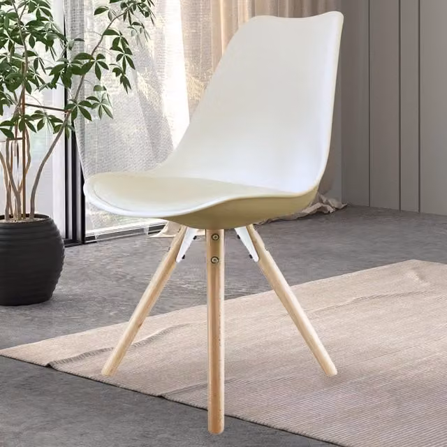 Fusion Living Soho Dining Chair with Pyramid Light Wood Legs - White