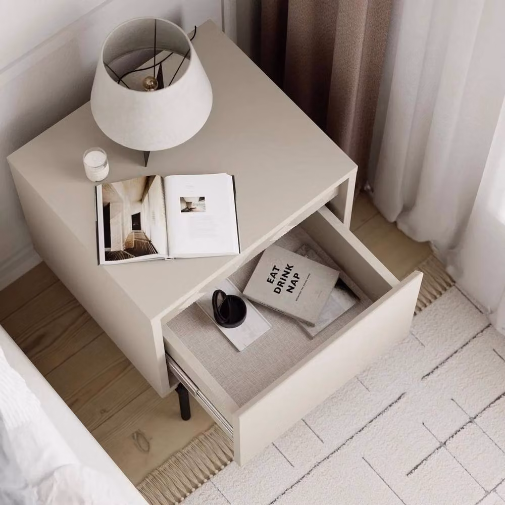 FORGEVIO Sandstone 1-Door Bedside Cabinet with Black Legs – 4