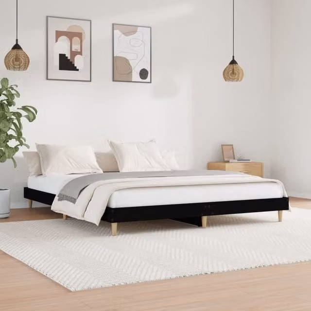 Berkfield Home Black Engineered Wood Bed Frame W/D/H: 200 x 200 cm