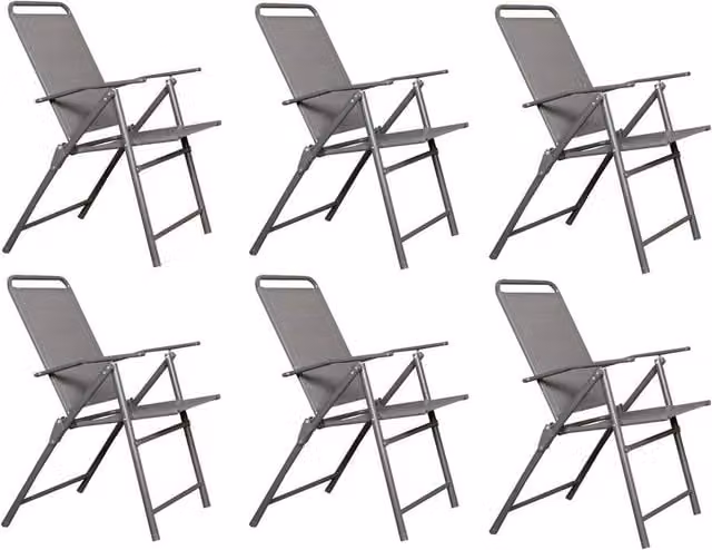FORGEVIO Set of 6 Modern Stackable Garden Chairs in Grey with Armrests and Textilene Fabric – 1