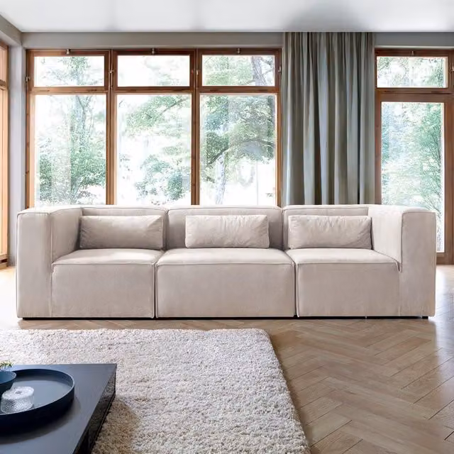Abakus Direct Doris 4 Seater Sofa in White Cord Fabric, W/D/H: 282 x 94 x 73 cm