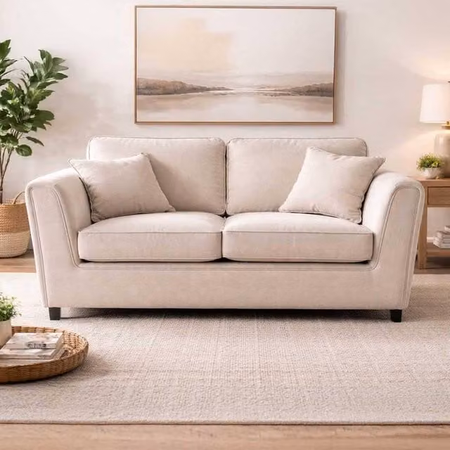 Furnishings For Less UK Ascot 3 Seater Sofa in Beige Chenille Fabric with Scatter Cushions