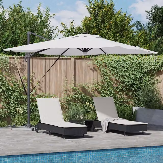 Berkfield Home Roma Cantilever Parasol with LEDs in Sand, Aluminium Construction, W/D/H: 285 x 285 x 270 cm