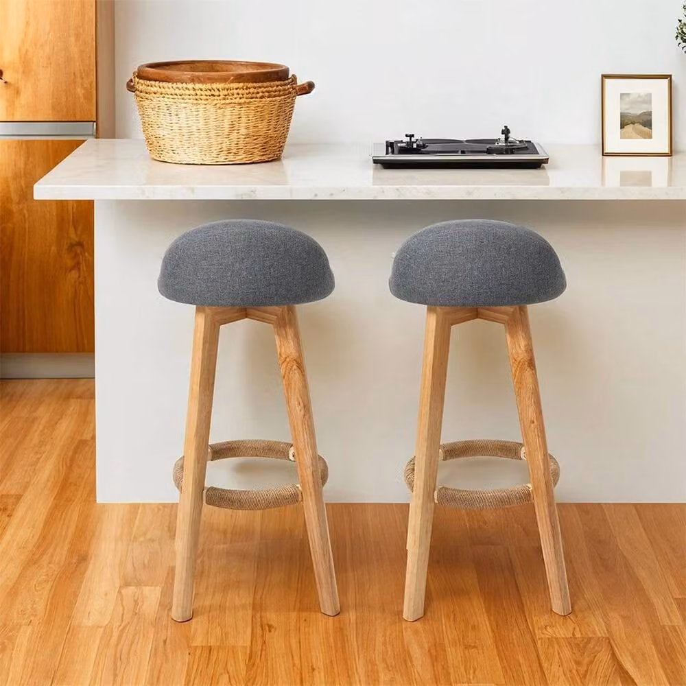 KORVIXA Set of 2 Grey Linen-Upholstered Tall Bar Stools with Wood Frame – 4