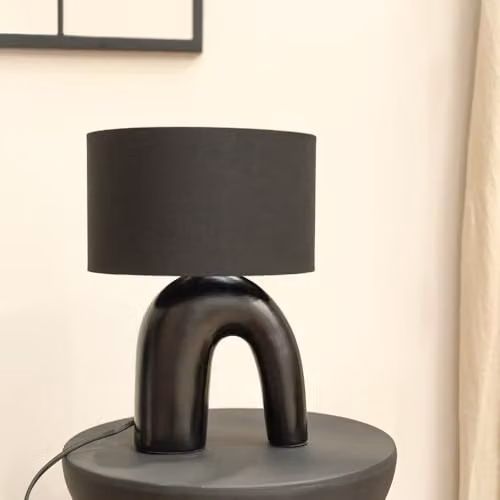 ValueLights Lia Black Ceramic Table Lamp with Fabric Drum Shade and LED Bulb – 2