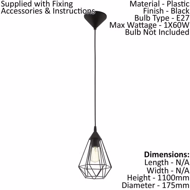 Loops Black Geometric Wire Cage Lighting Set Including 1x Ceiling Pendant and 2x Matching Wall Lights