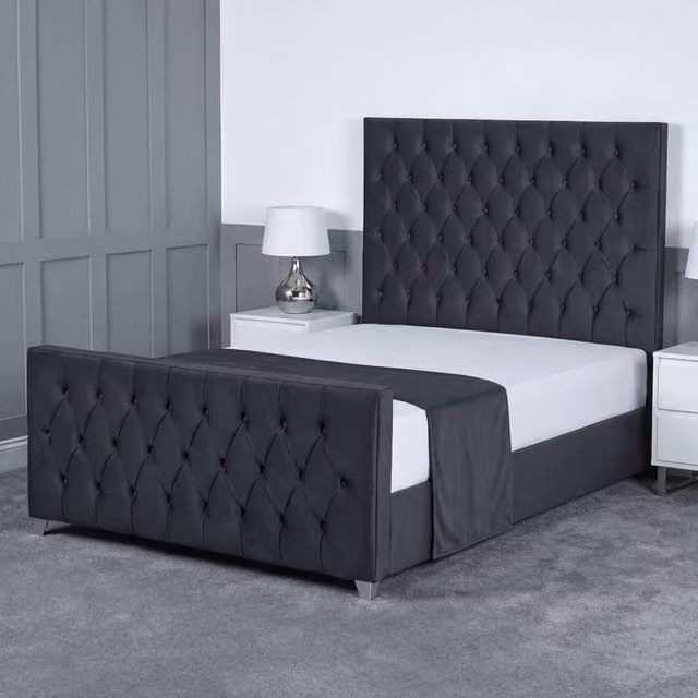 Living Comfort Bedz Vertex Upholstered Gas Lift Storage Bed with 48 Inch Headboard in Anthracite Grey, W/D/H: 140 x 200 cm – 1