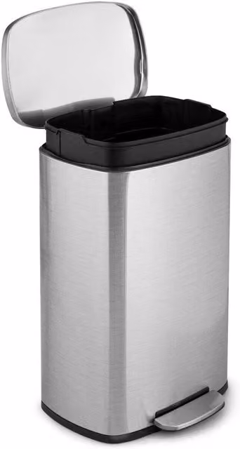 Costway 50L Stainless Steel Step Trash Bin with Pedal and Removable Inner Bucket in Silver