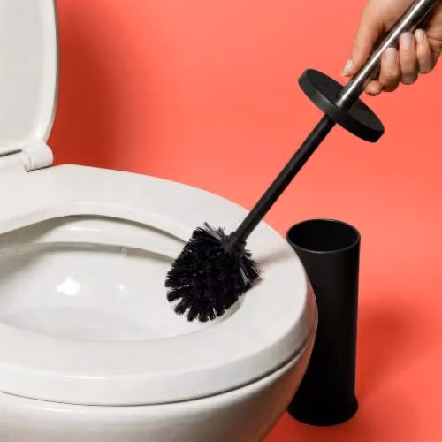Harbour Housewares Matte Black Stainless Steel Toilet Brush and Holder Set with Non-Slip Base – 3