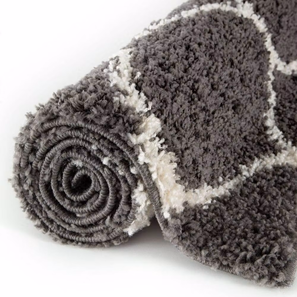 THE RUGS Moroccan Soft High Pile Shaggy Trellis Rug, Dark Grey, W: 160 cm, D: 230 cm – 3