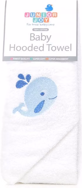 Junior Joy White Hooded Baby Towel with Whale Design