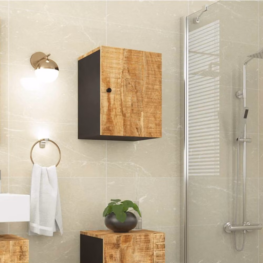Berkfield Home Beautiful Brown Solid Mango Wood Bathroom Wall Cabinet W/D/H: 38 x 33 x 48 cm – 2
