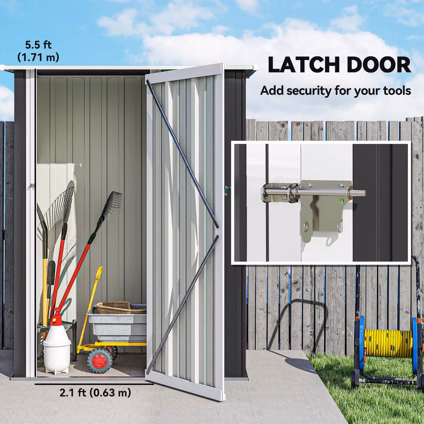 OUTSUNNY Grey Steel Outdoor Storage Pent Garden Shed with Lockable Door – 5