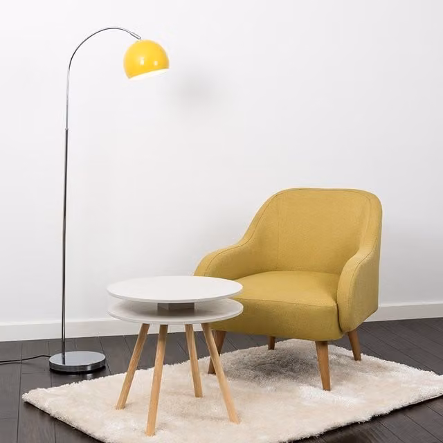 ValueLights Curva Modern Chrome Silver Metal Floor Lamp with Dome Shade