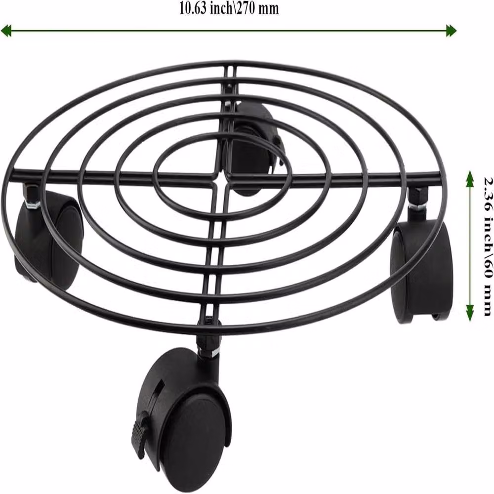 VOGREX 4 Pack Heavy Duty Round Metal Plant Caddy Stands on Wheels in Black, Diameter: 27 cm – 2