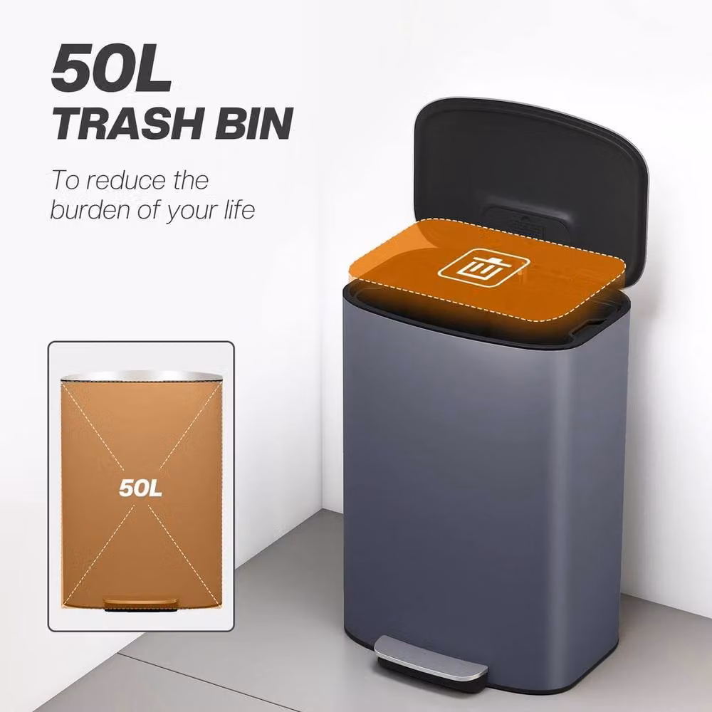KORVIXA Grey Pedal Bin with Soft-Close Lid and Removable Inner Bucket, Height: 100 cm – 4