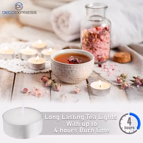Deco Express Unscented White Tealight Candles, 4 Hour Burn Time, Pack of 200 – 2