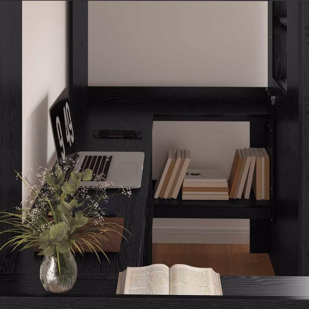 Berkfield Home Loft Bed Frame with Desk in Black Oak, W/D/H: 190 x 90 x 175 cm – 3