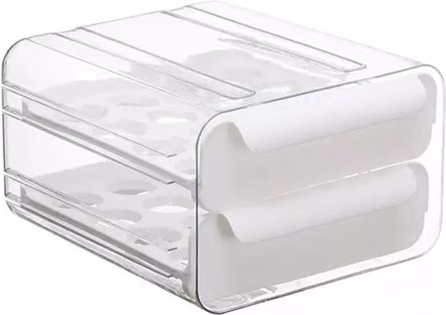 Livingandhome 32-Grid Egg Storage Drawer Container, White and Transparent Acrylic
