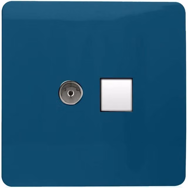 Trendi Switch 2 Gang TV Co-Axial and RJ45 Cat 6 Ethernet Combination Flush Sockets in Midnight Blue