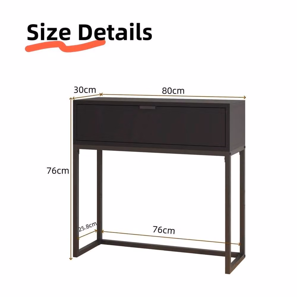 VOGREX Black Modern Console Table with MDF Top and Metal Frame for Hallway or Living Room – 2