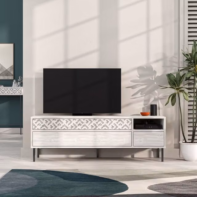 Decortie Modern Geometric White Metal TV Unit for your Living Room