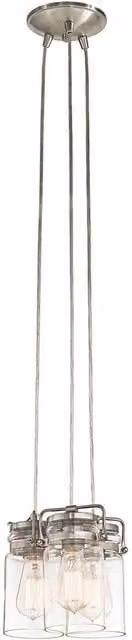 Elstead Brinley 3 Light Cluster Pendant Lamp in Silver and Grey with Transparent Glass Cylinders and E27 Sockets