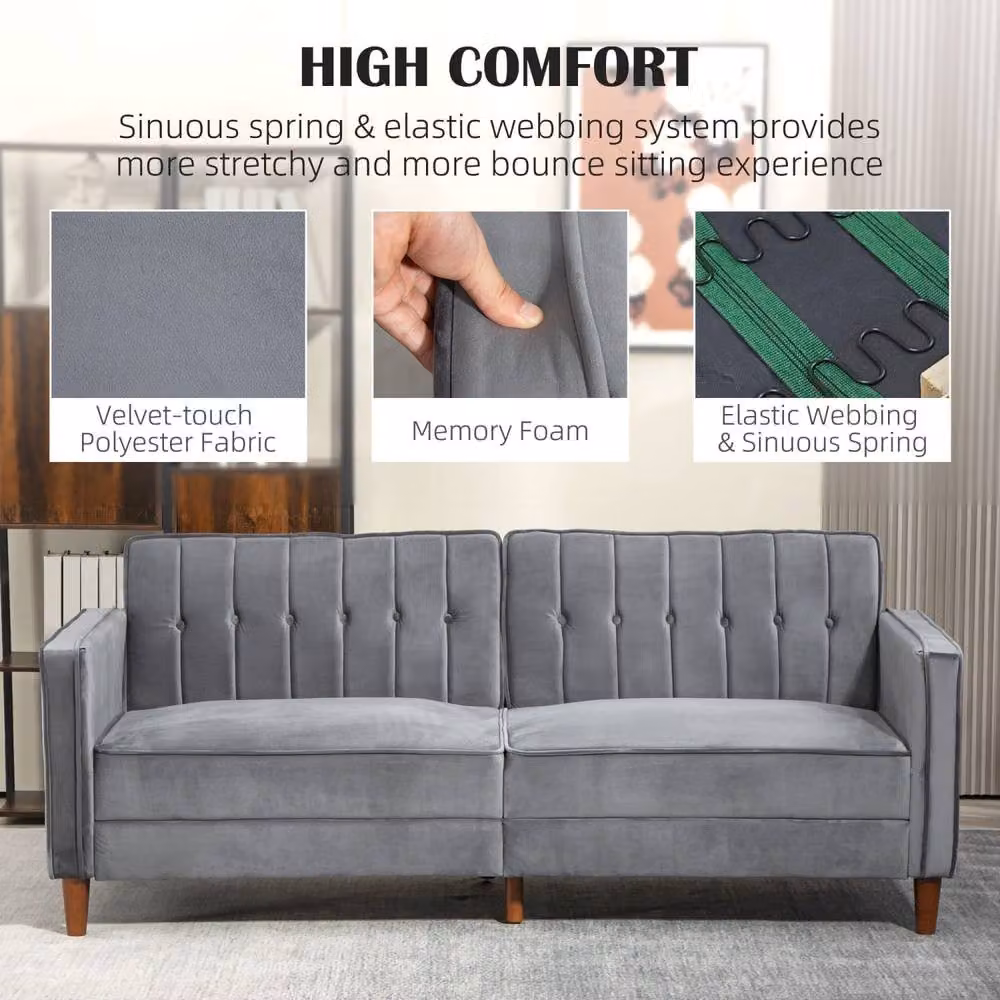 Wyld Haus Toelfa 3 Seater Convertible Sofa Bed in Dark Grey Velvet – 6